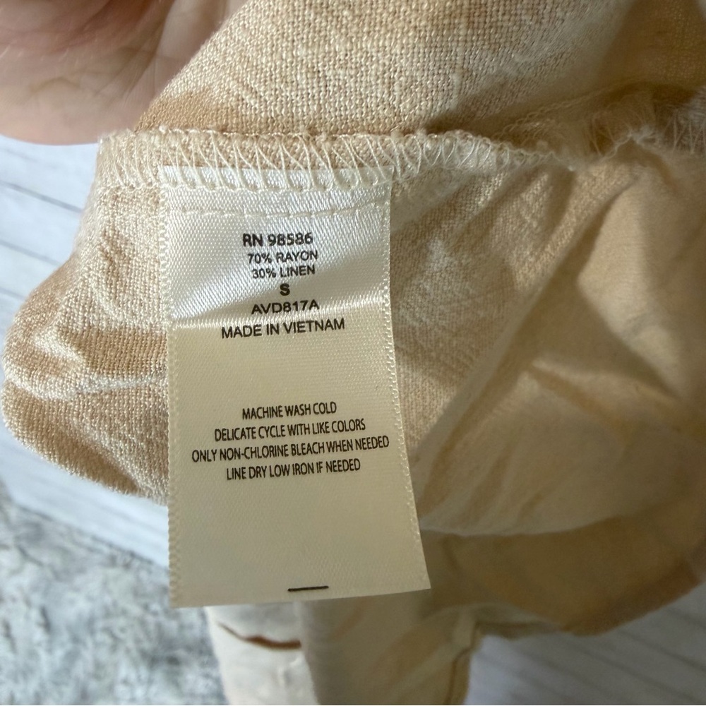 Ava James Beige Smocked Button-Front Linen Blend Midi Sundress Small Cream Tan - Picture 7 of 7